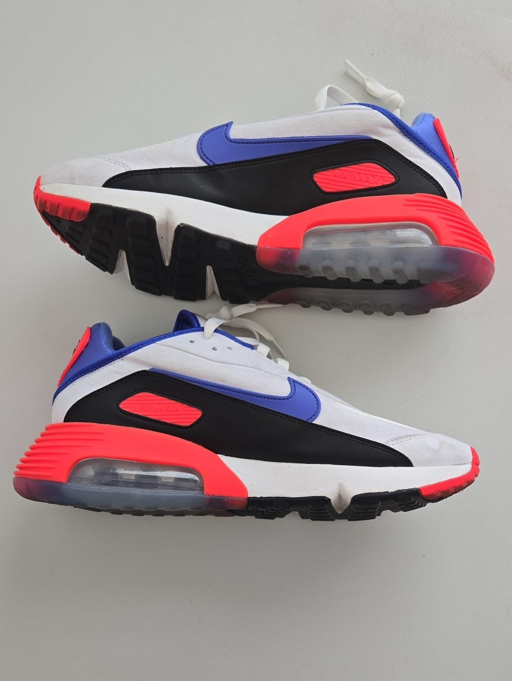 Kids White Black Blue Sneakers with Neon Coral Accents